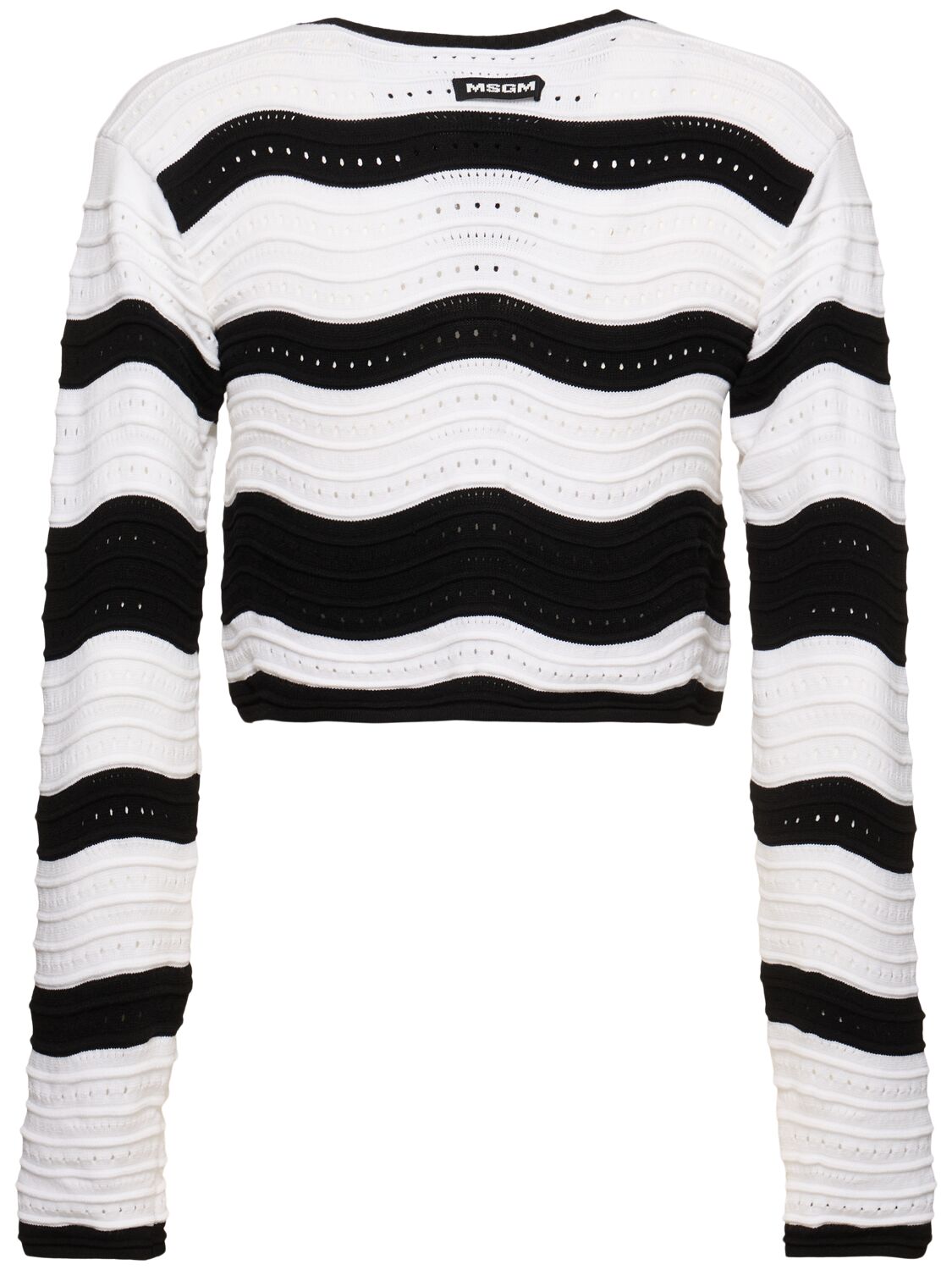 Msgm Striped Knit Cardigan In Black/white