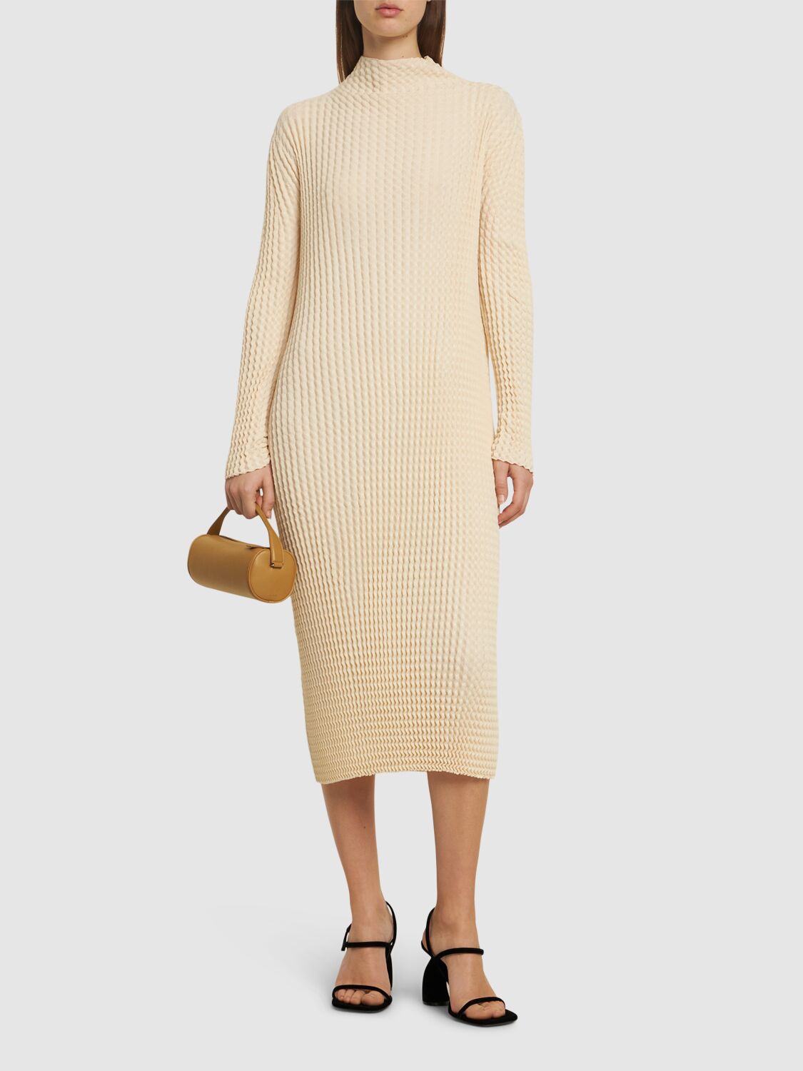 Issey Miyake Spongy-48 Cotton Blend Midi Dress In Ivory
