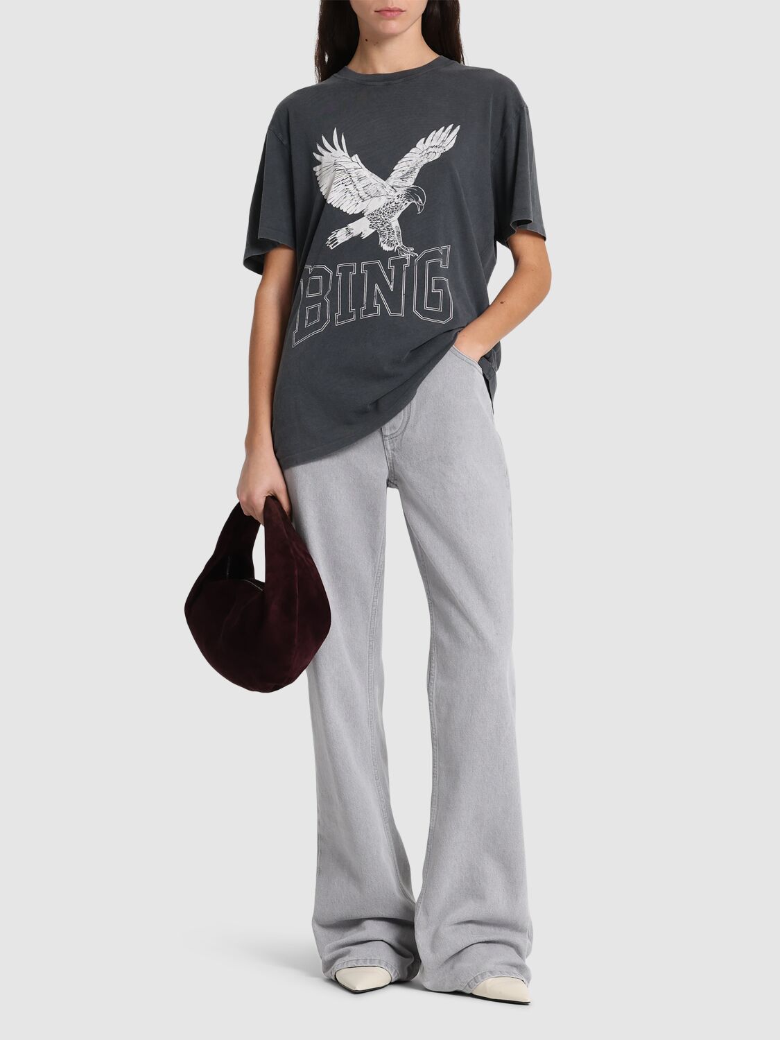 ANINE BING LILI RETRO EAGLE COTTON JERSEY T-SHIRT 