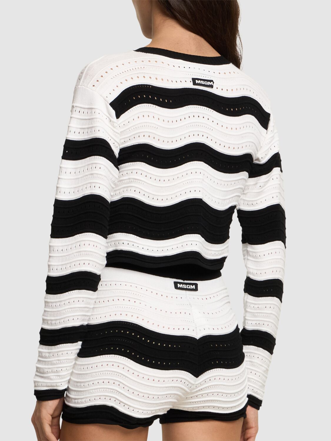 Msgm Striped Knit Cardigan In Black/white