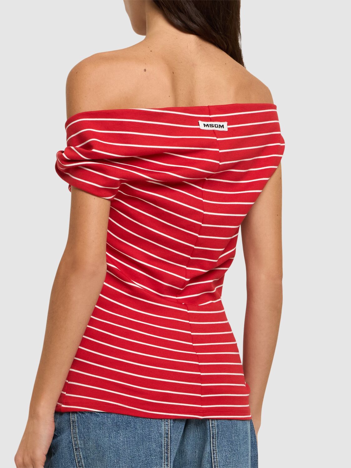 Msgm Top With Unique Knotted Shoulder Strap In Red/white
