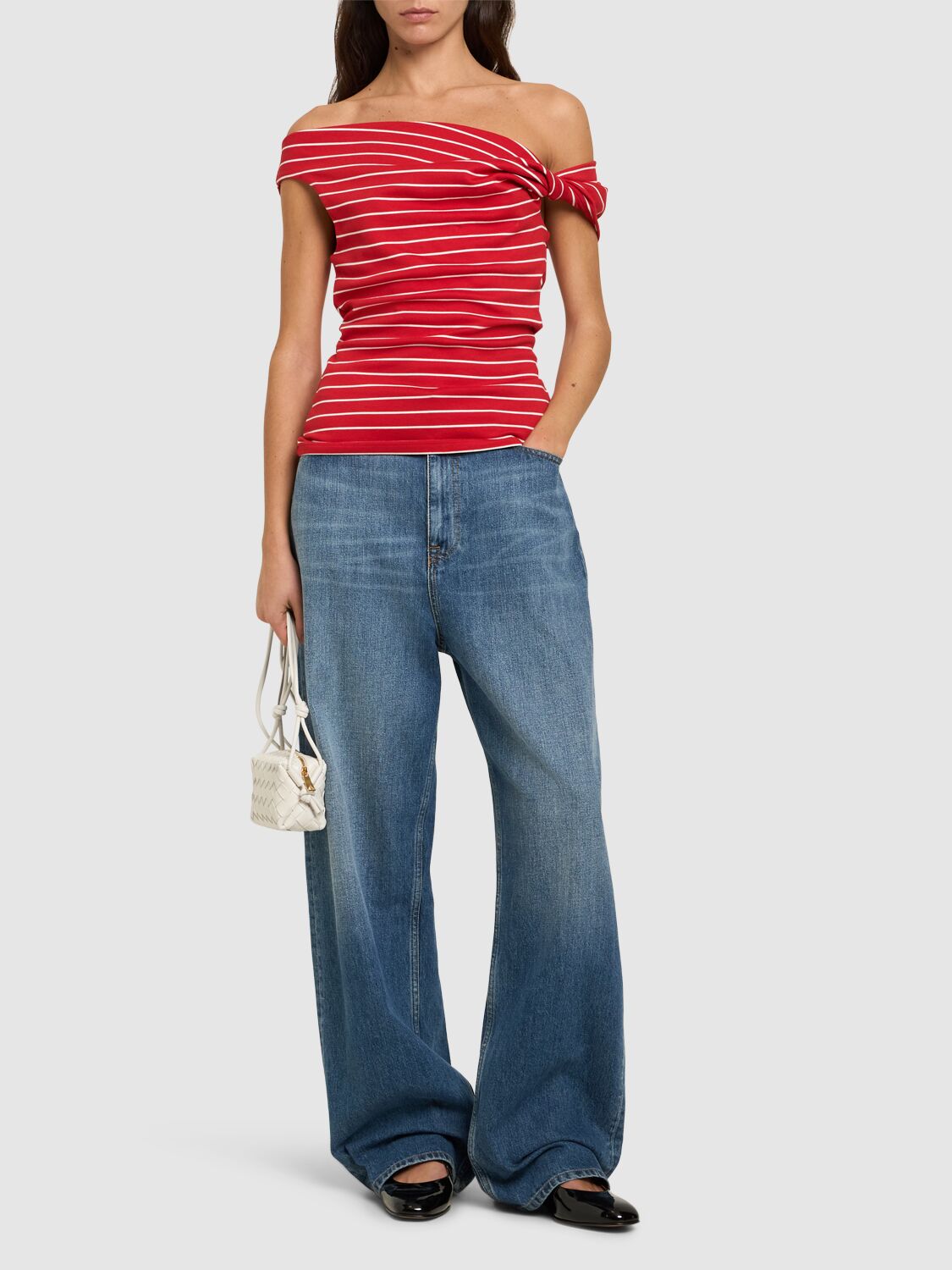 Msgm Top With Unique Knotted Shoulder Strap In Red/white