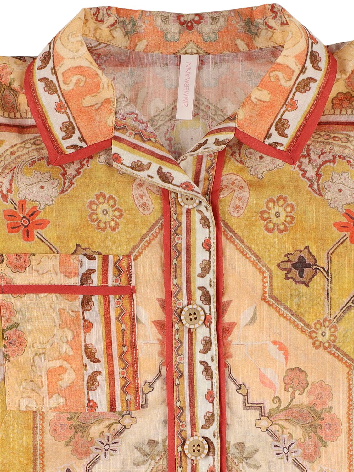 Zimmermann Printed Cotton Shirt In Mustard/multi