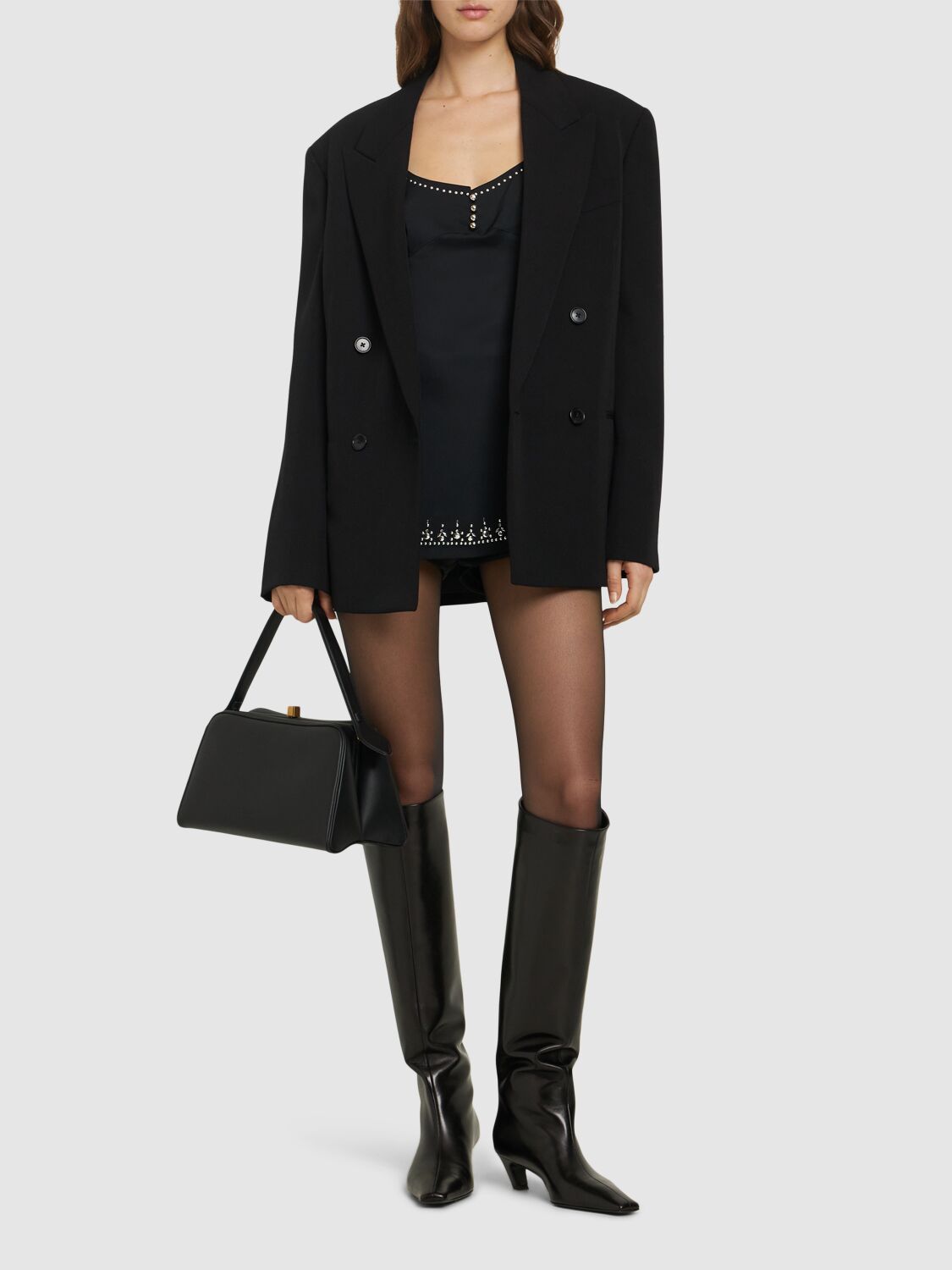 Rabanne Embellished Double Satin Top In Black