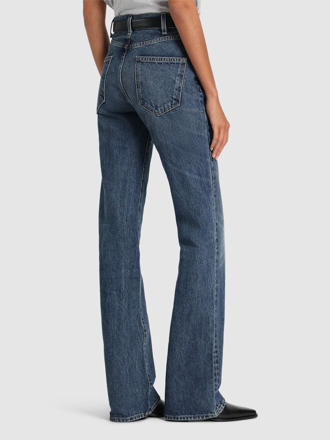 NILI LOTAN JOAN HIGH RISE FLARED COTTON JEANS 