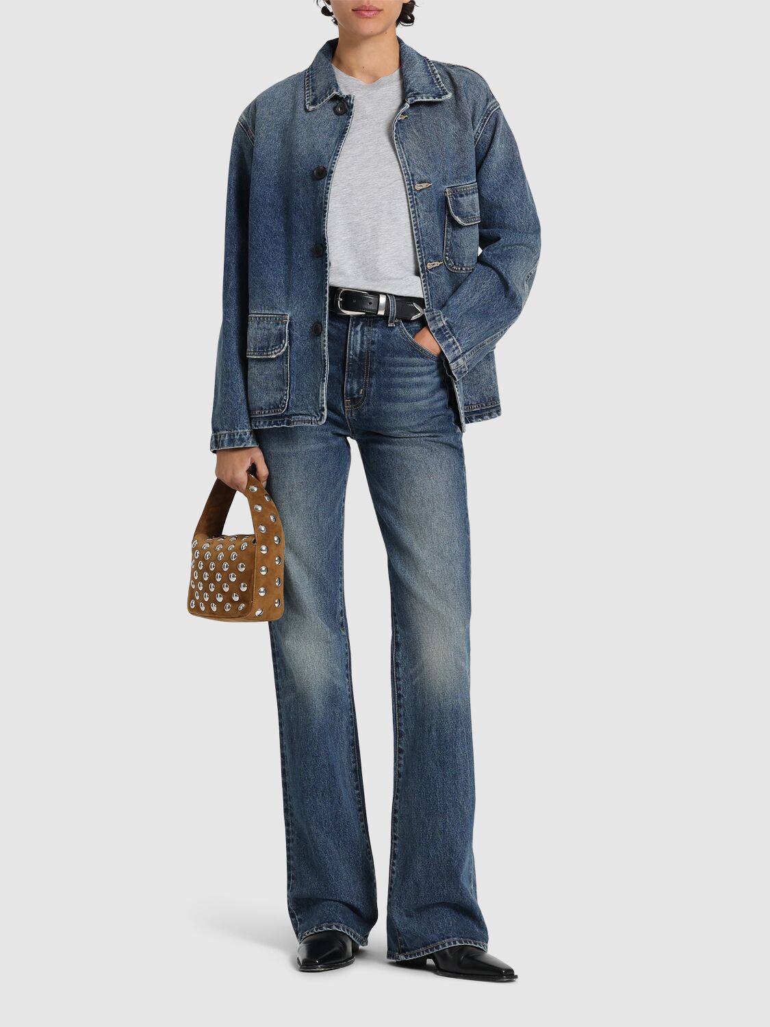 NILI LOTAN JOAN HIGH RISE FLARED COTTON JEANS 