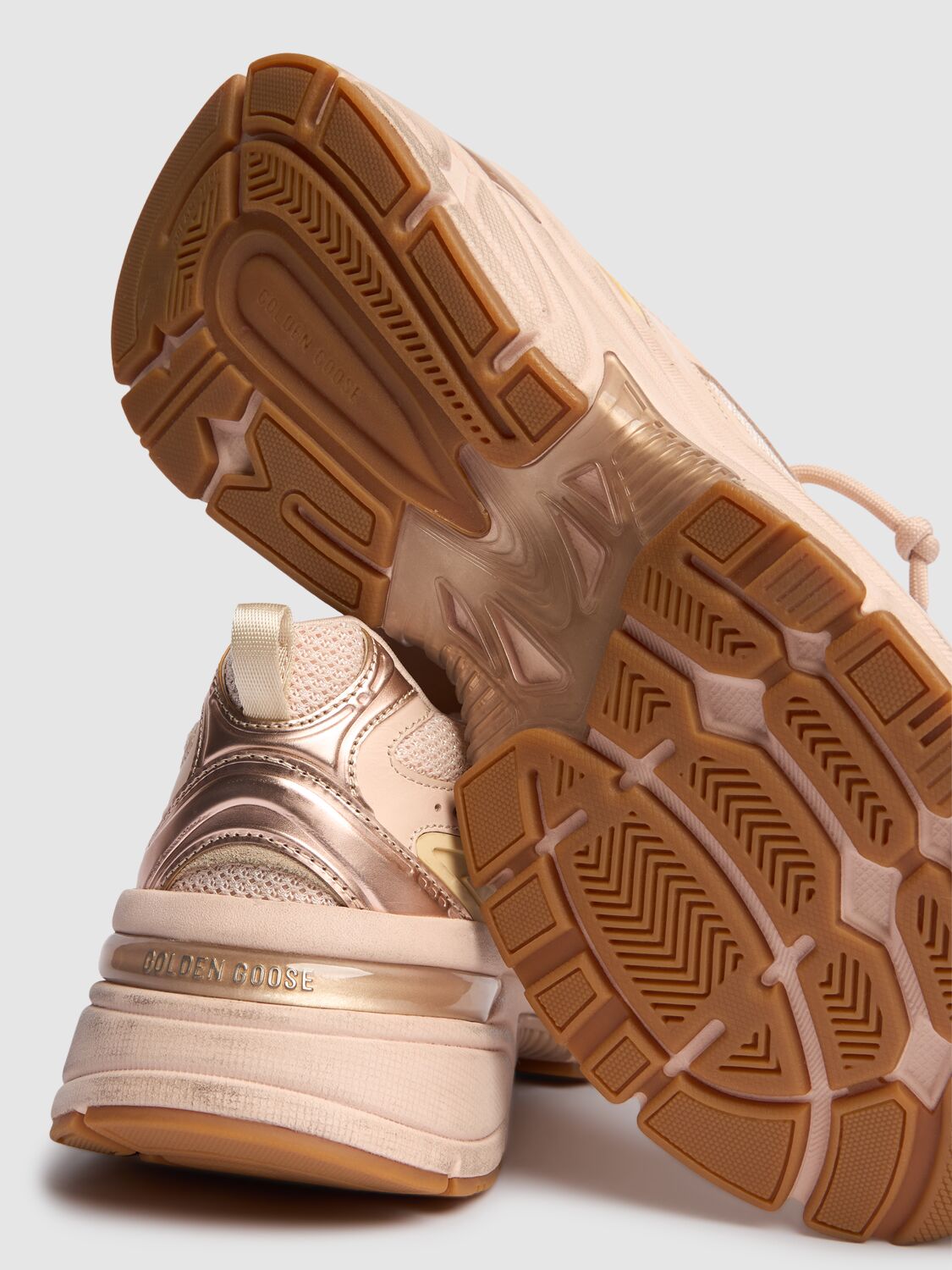 Golden Goose Lightstar Net Mixed Leather Runner Sneakers In Pink/gold