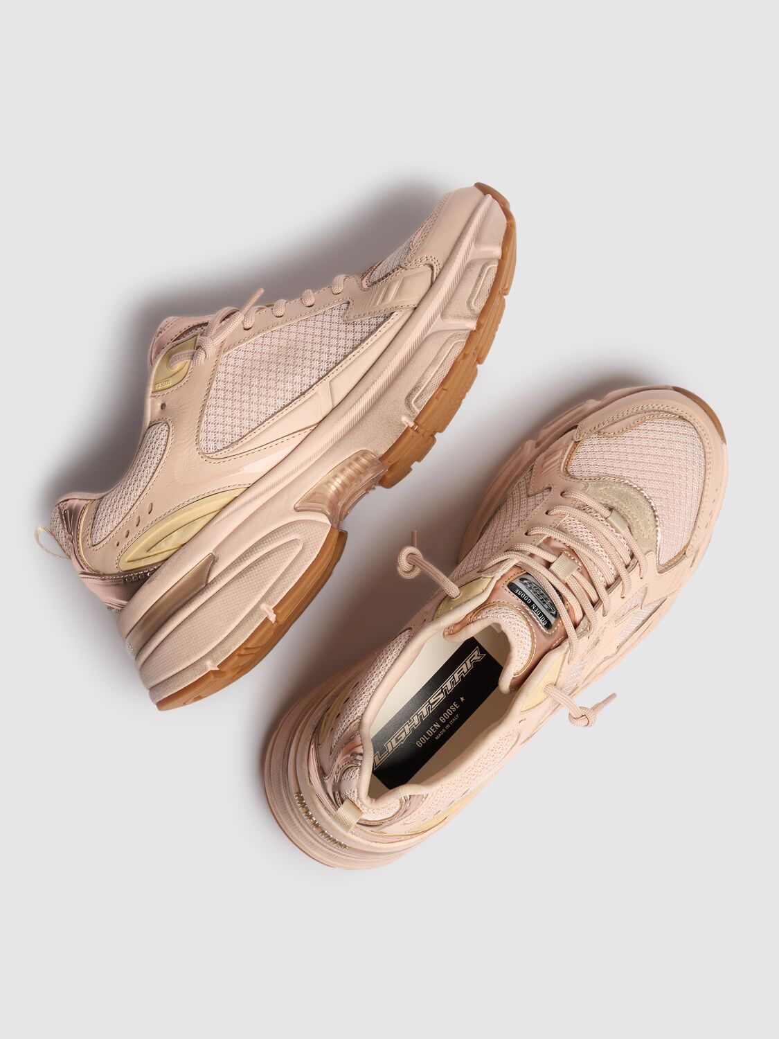 Golden Goose Lightstar Net Mixed Leather Runner Sneakers In Pink/gold