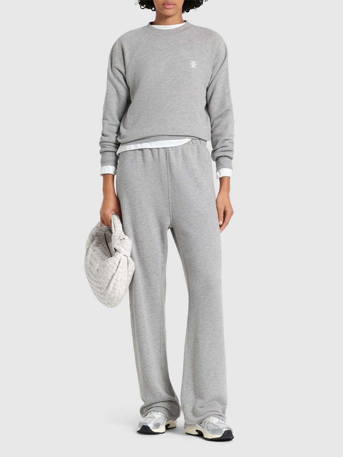 Shop Éterne Straight Cotton Blend Sweatpants In Heather Grey
