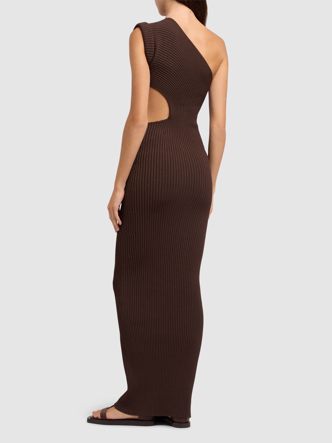 Max Mara Arda 1234 Ribbed Stretch Viscose Dress In Brown