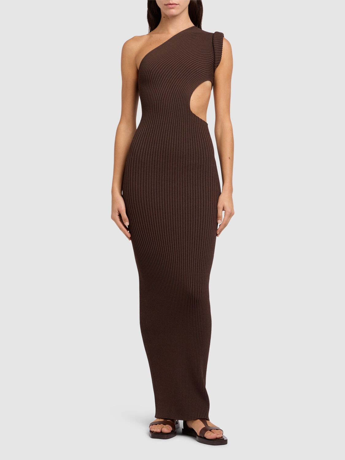 Max Mara Arda 1234 Ribbed Stretch Viscose Dress In Brown