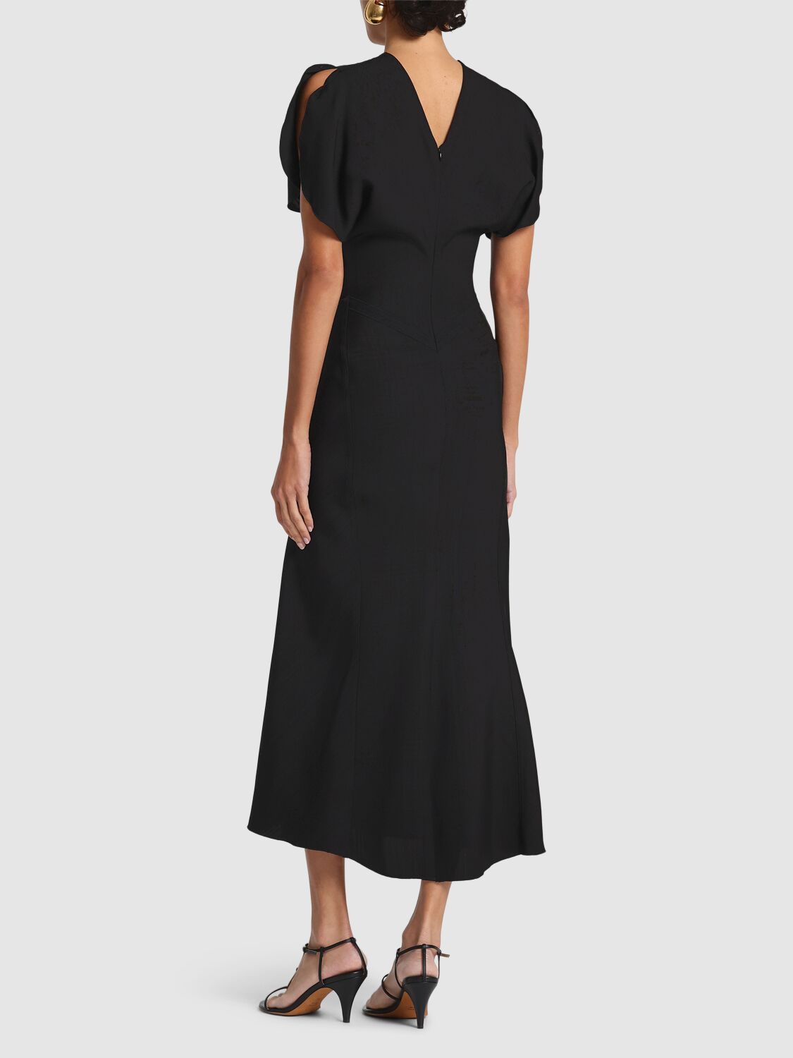 Victoria Beckham Gathered Waist Viscose Dress In Black