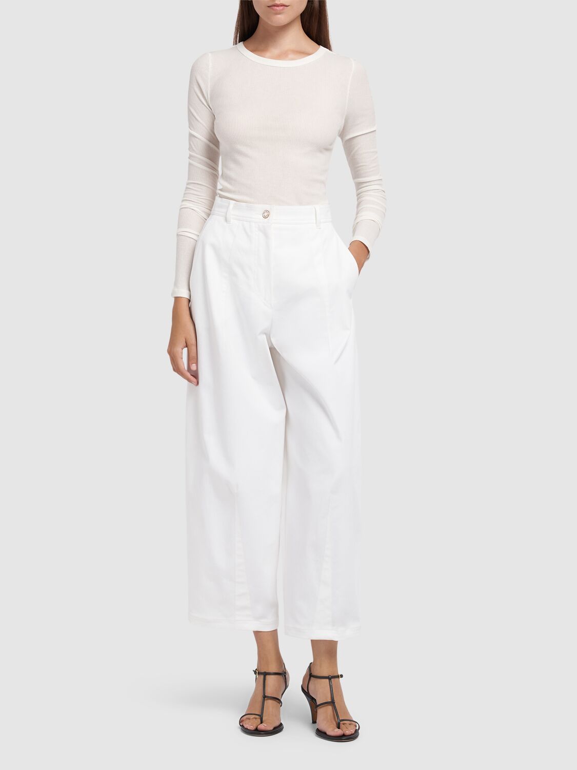 MAX MARA MINA COTTON BLEND TWILL WIDE PANTS 