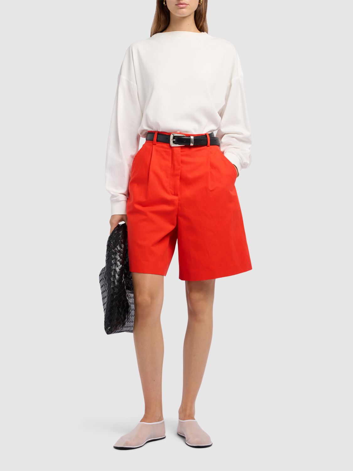 Weekend Max Mara Ecuba Cotton & Linen Canvas Shorts In Red