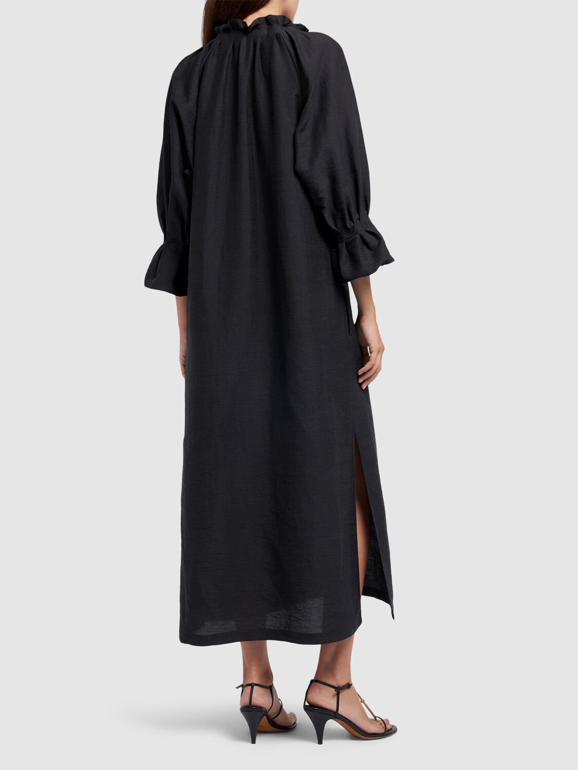 Shop Max Mara Jene Linen Blend Midi Dress In Black