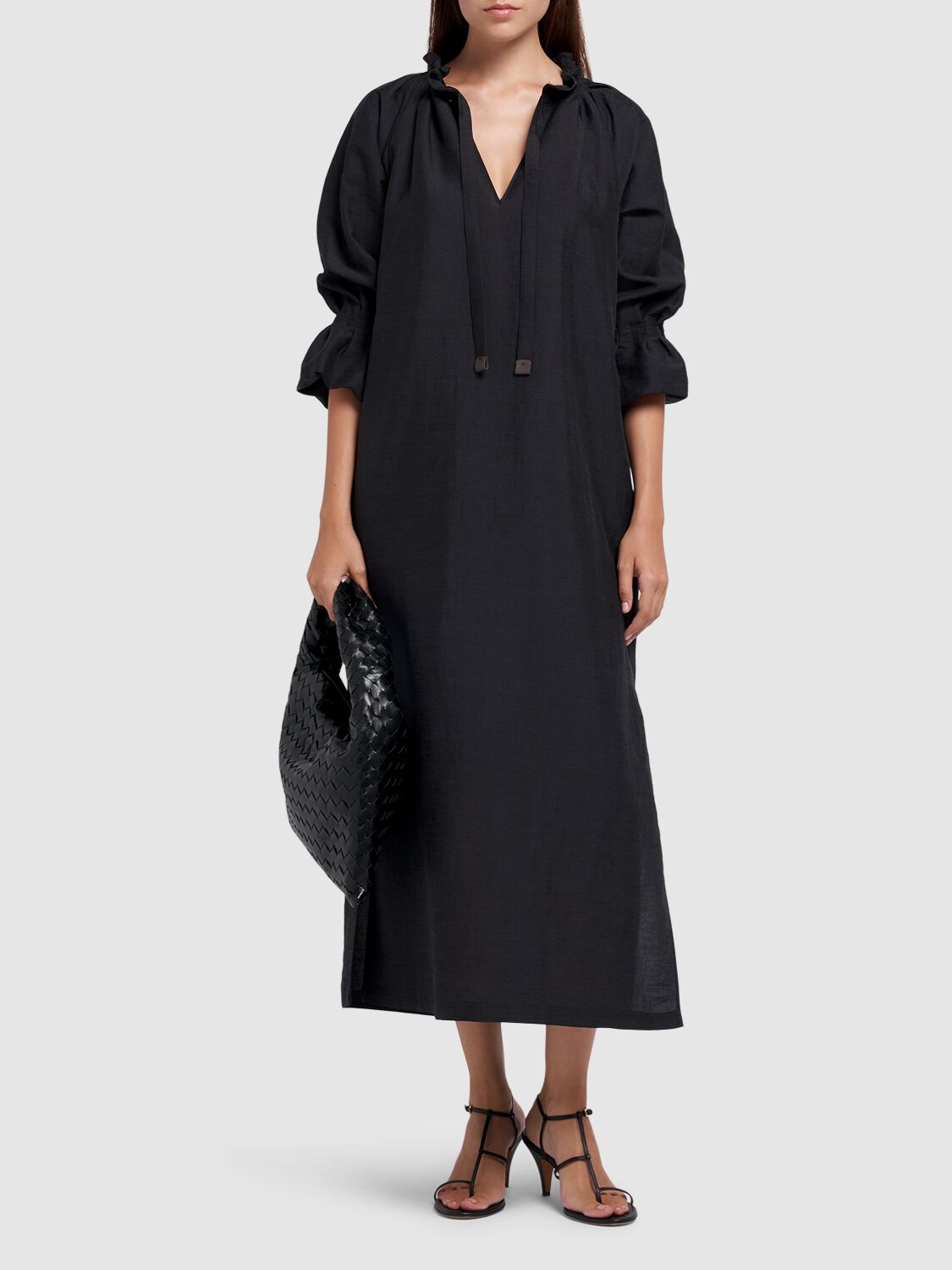 Shop Max Mara Jene Linen Blend Midi Dress In Black