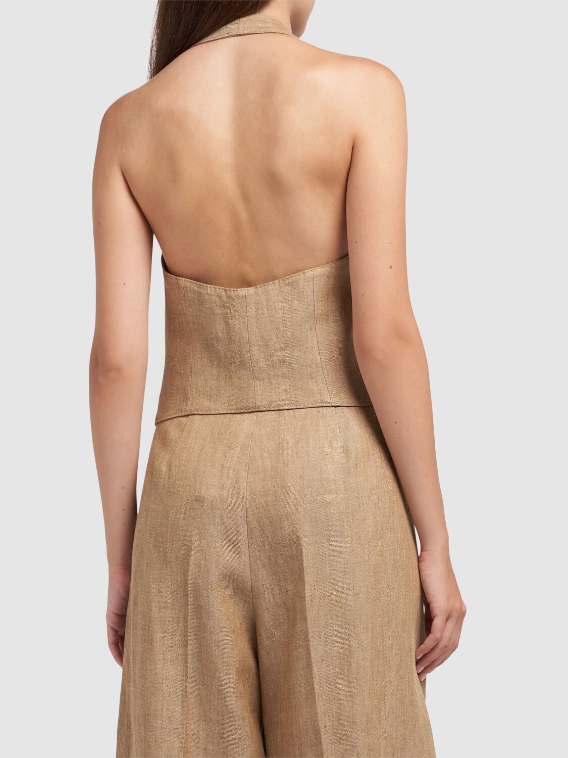 Max Mara Knitwear With Button Detailing And Halterneck In Camel