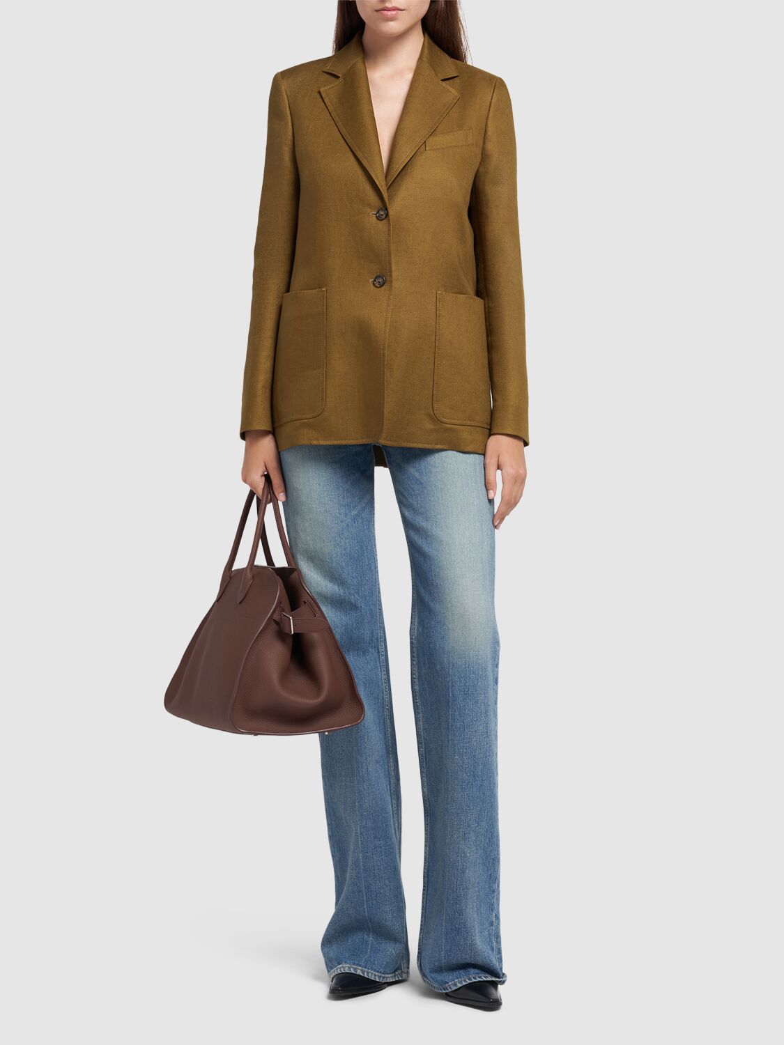 Max Mara Single-breasted Linen Blazer In Dark Khaki