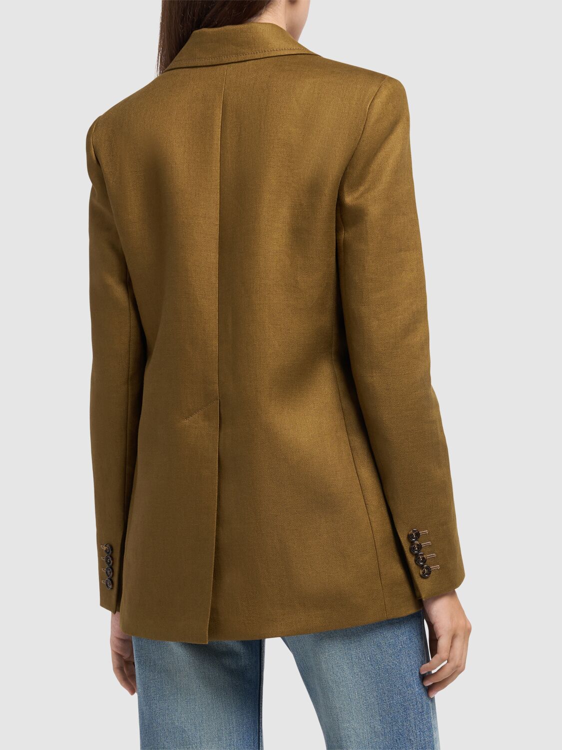 Max Mara Single-breasted Linen Blazer In Dark Khaki
