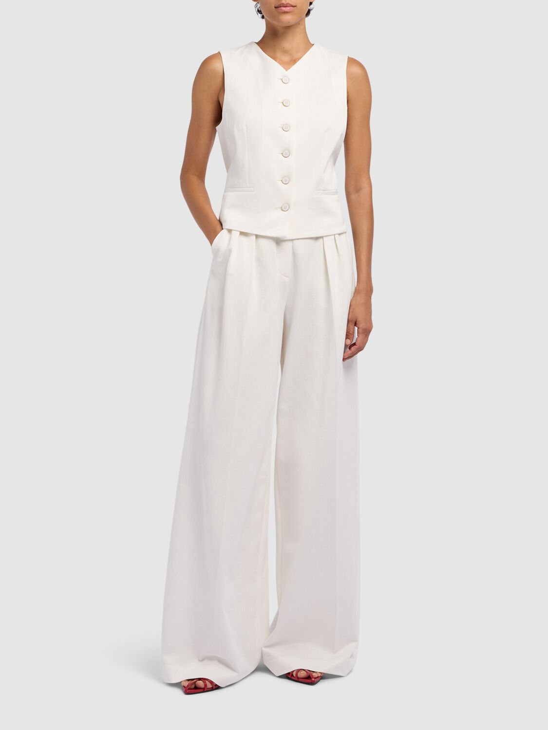 Max Mara Chenzia Jersey Jacquard Wide Leg Pants In White