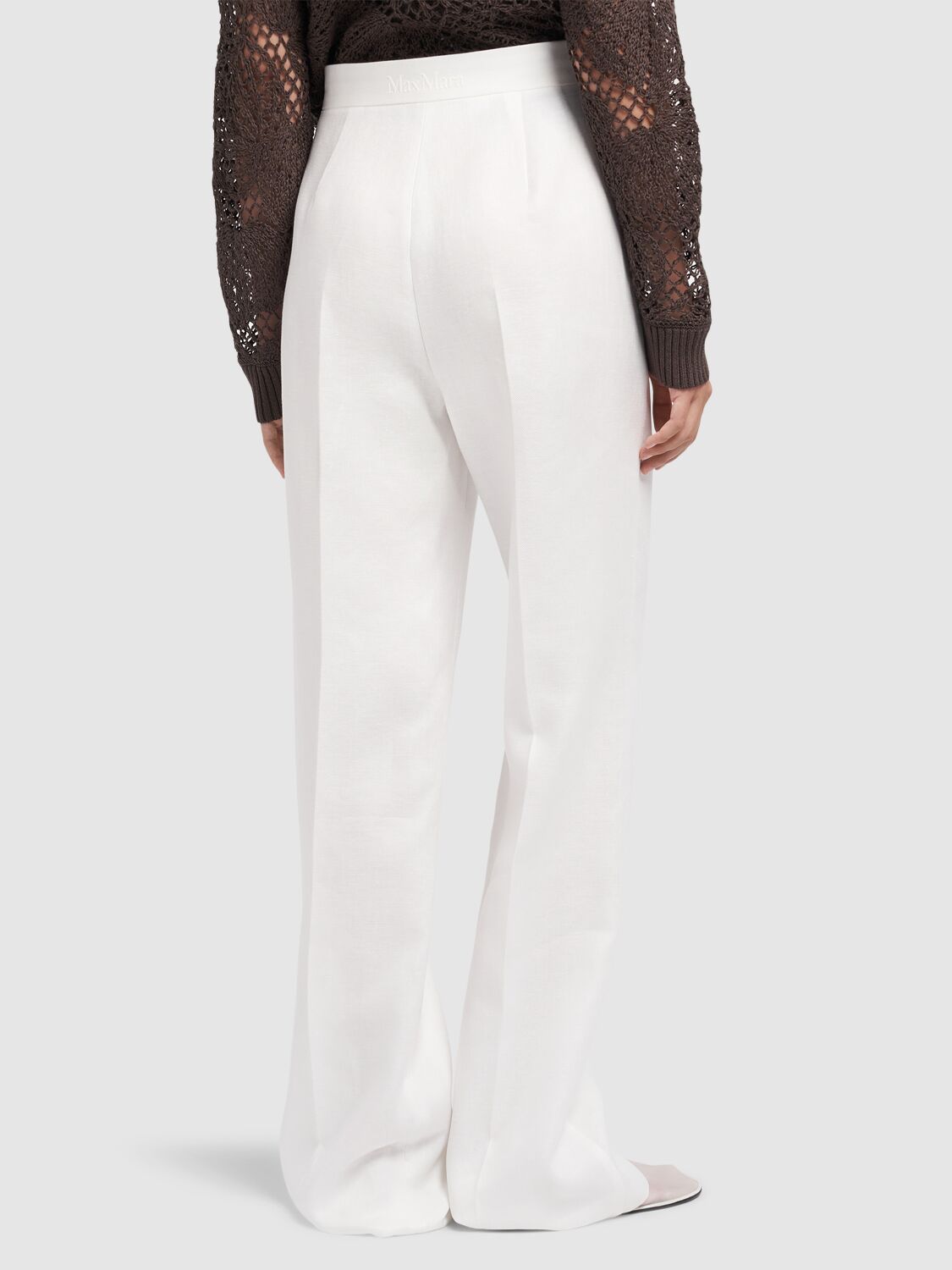 Max Mara Aversa High-rise Linen Wide-leg Pants In White