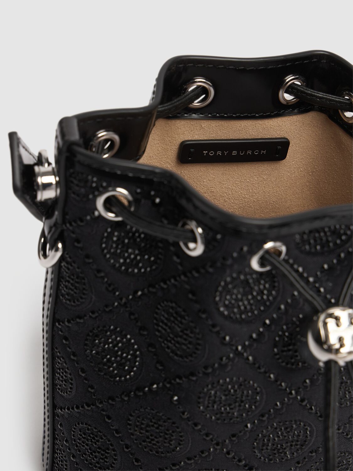 Tory Burch T-letter Pattern Decorative Mini Bucket Bag In Black