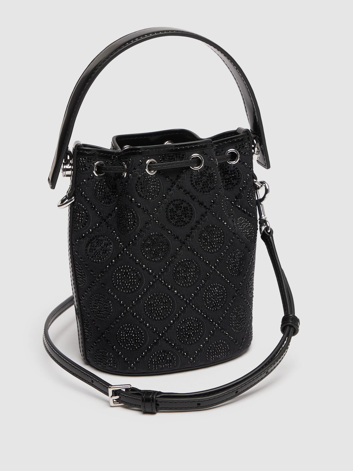 Tory Burch T-letter Pattern Decorative Mini Bucket Bag In Black