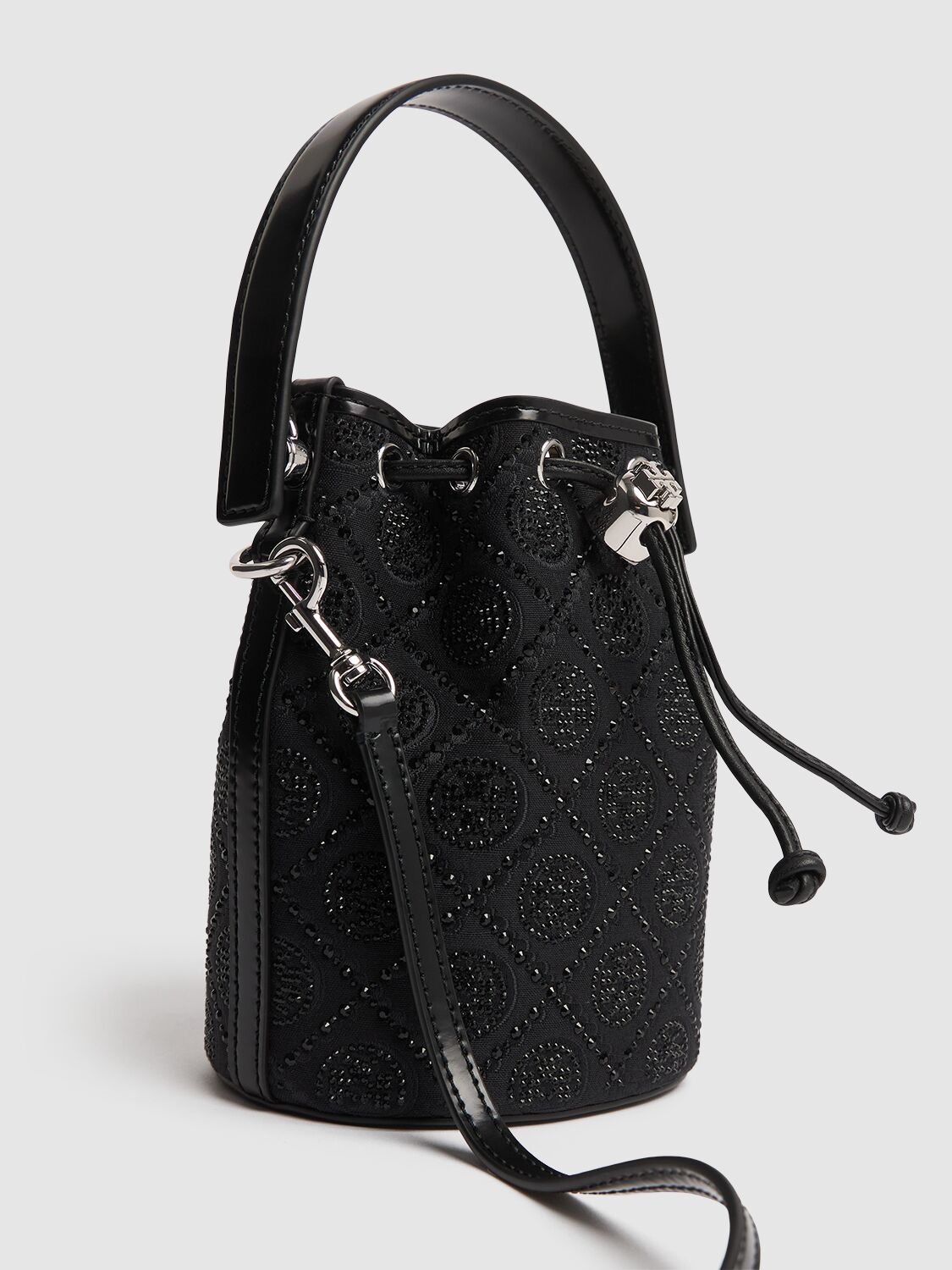 Tory Burch T-letter Pattern Decorative Mini Bucket Bag In Black