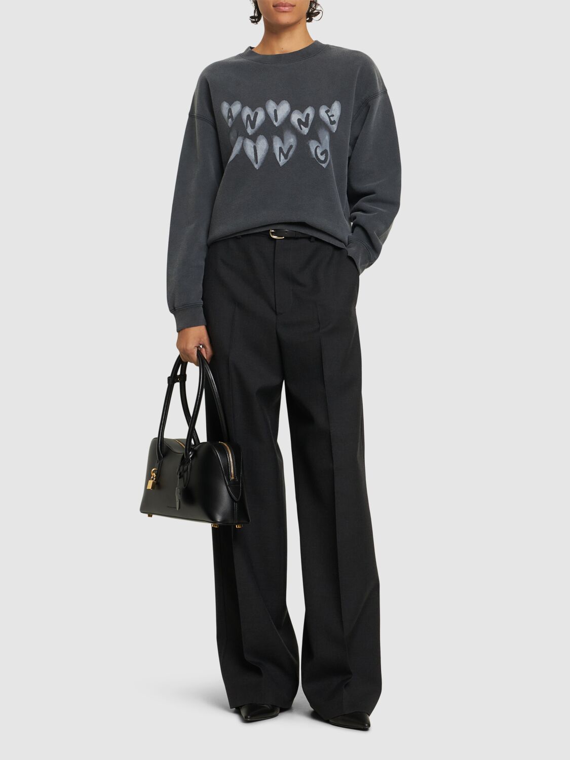ANINE BING SPENCER HEARTS LOGO COTTON SWEATSHIRT 