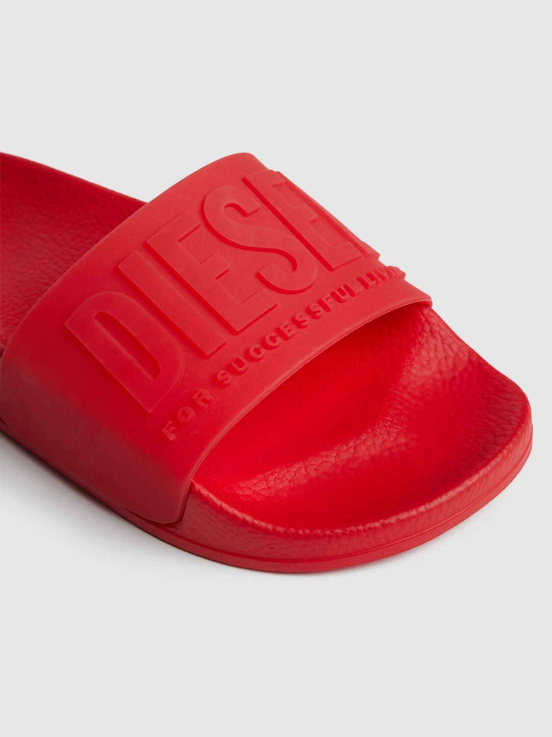Diesel Logo Rubber Slide Sandals In Red