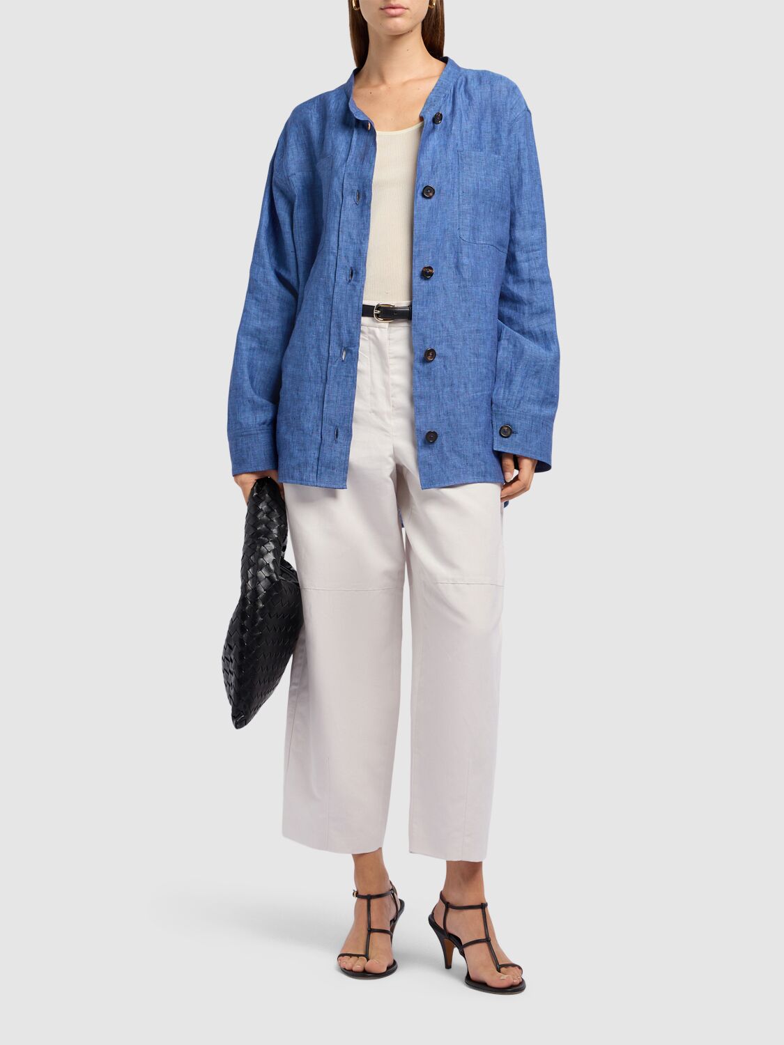 's Max Mara Denim Blue Shirt In Linen Canvas In Blue