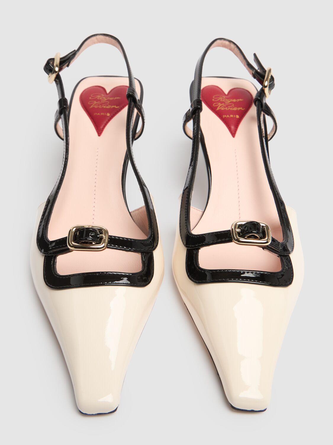 Roger Vivier 55mm Mini Buckle Patent Leather Pumps In Off White,black