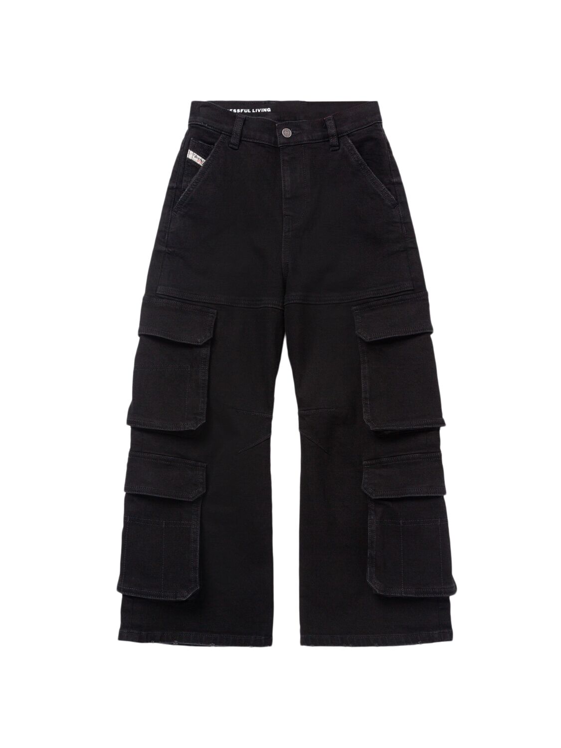Diesel Stretch Cotton Cargo Jeans In Black