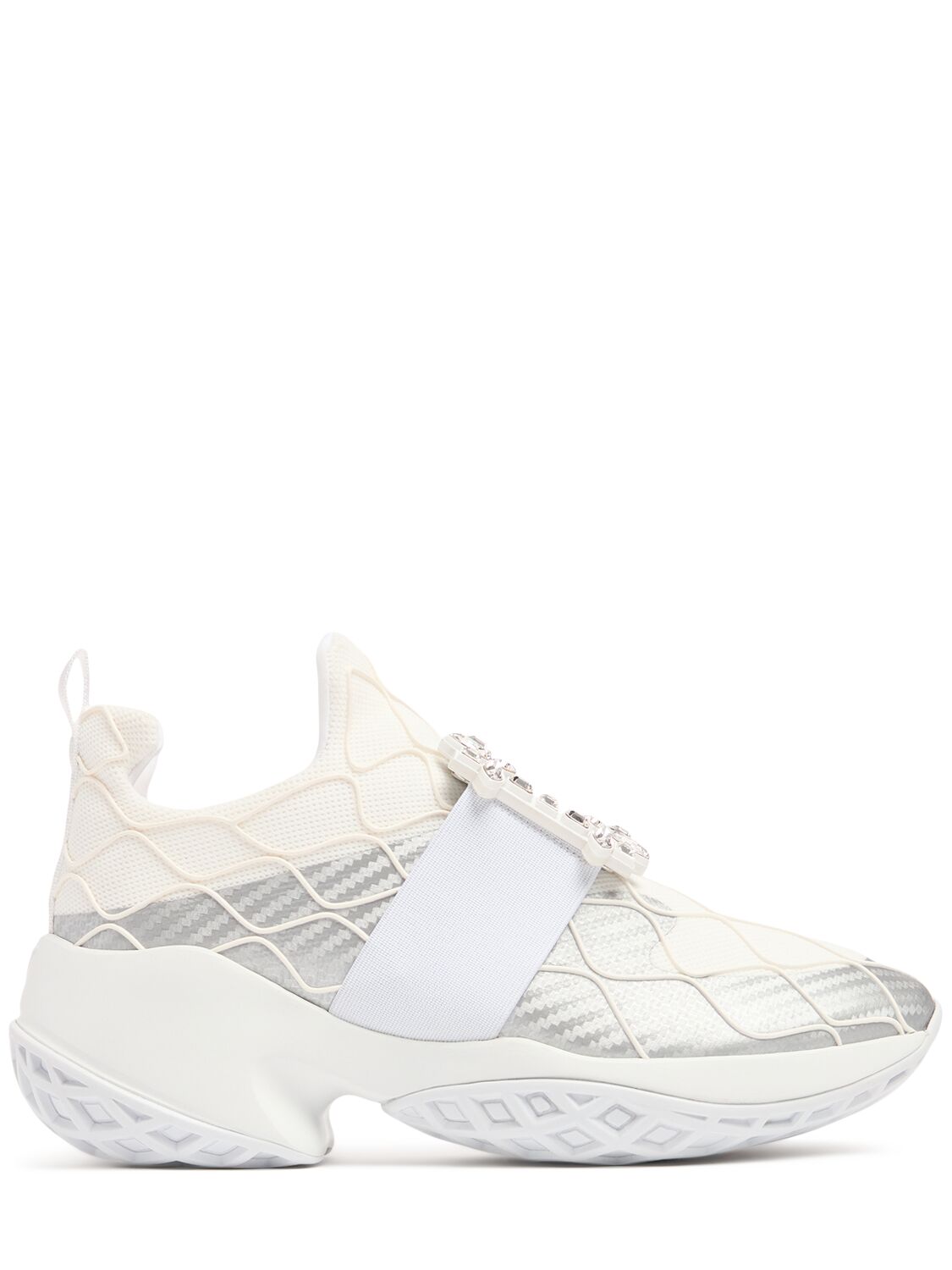 Roger Vivier Viv Run Cotton & Mesh Trainers In White,silver