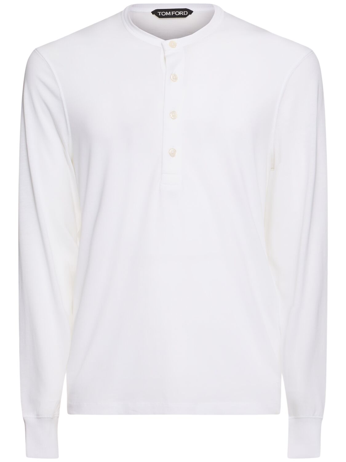 Shop Tom Ford Henley Lyocell Long Sleeve T-shirt In White