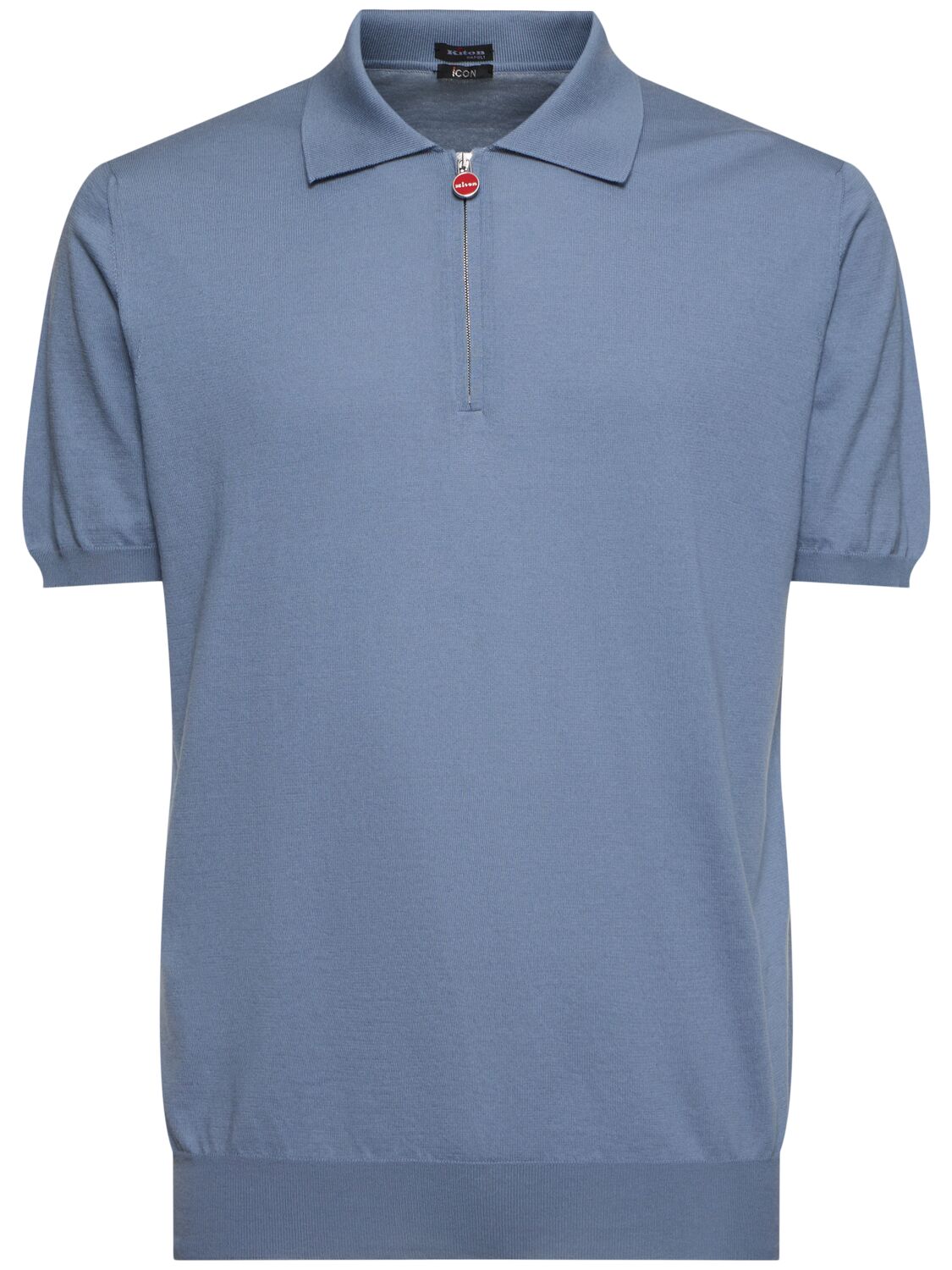 Kiton Cotton Zipped Polo In Powder Blue