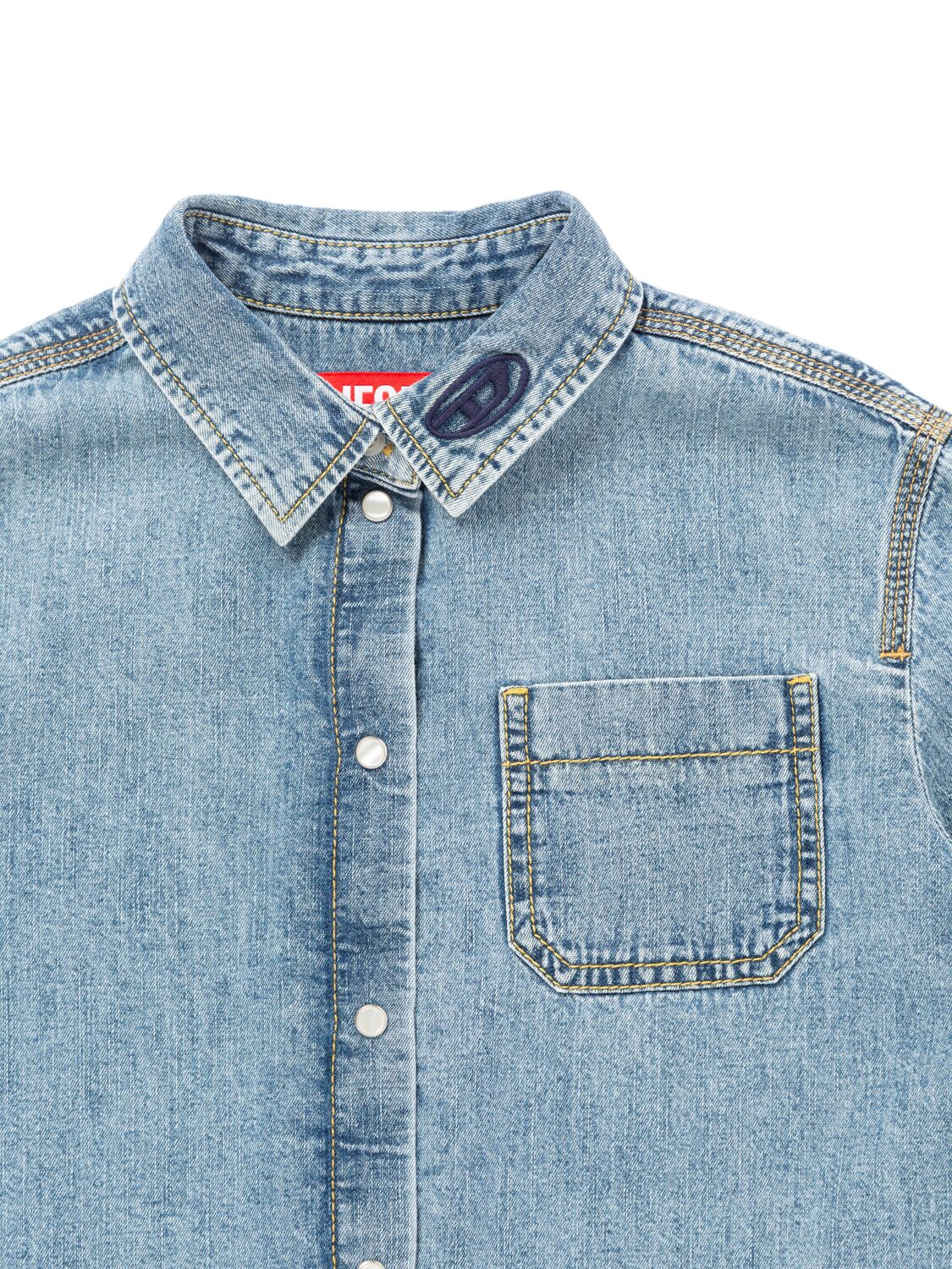 Diesel Cotton Denim Cropped Shirt In Blue
