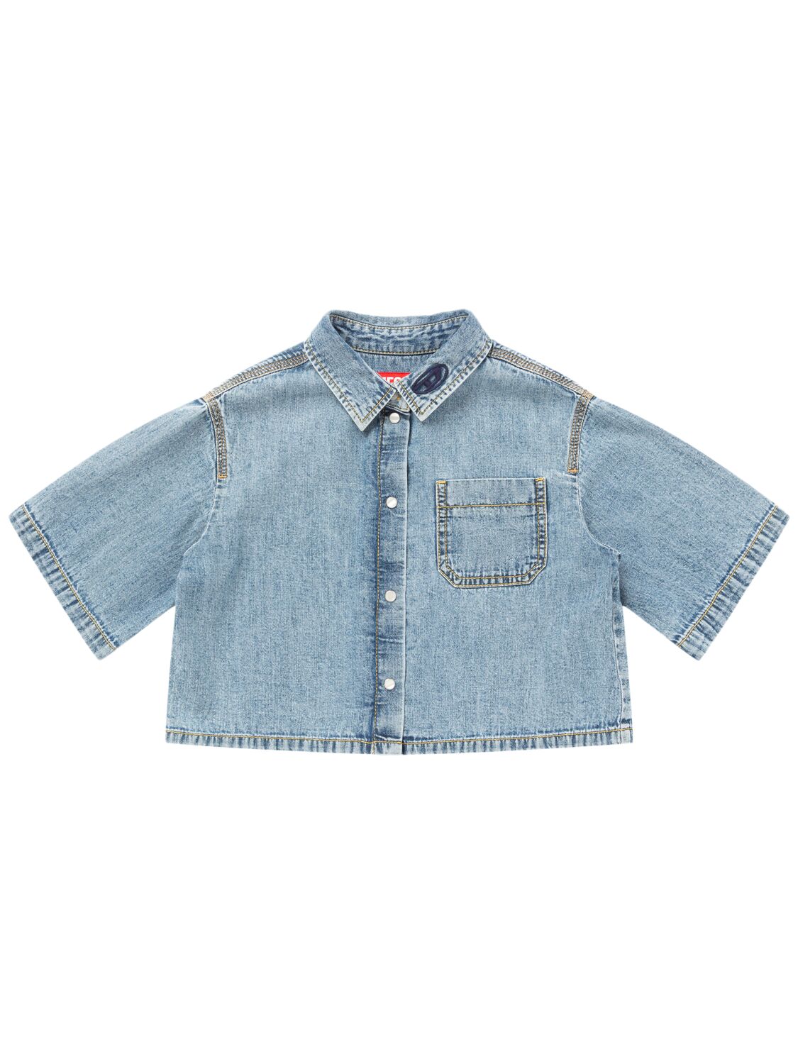 Diesel Cotton Denim Cropped Shirt In Blue