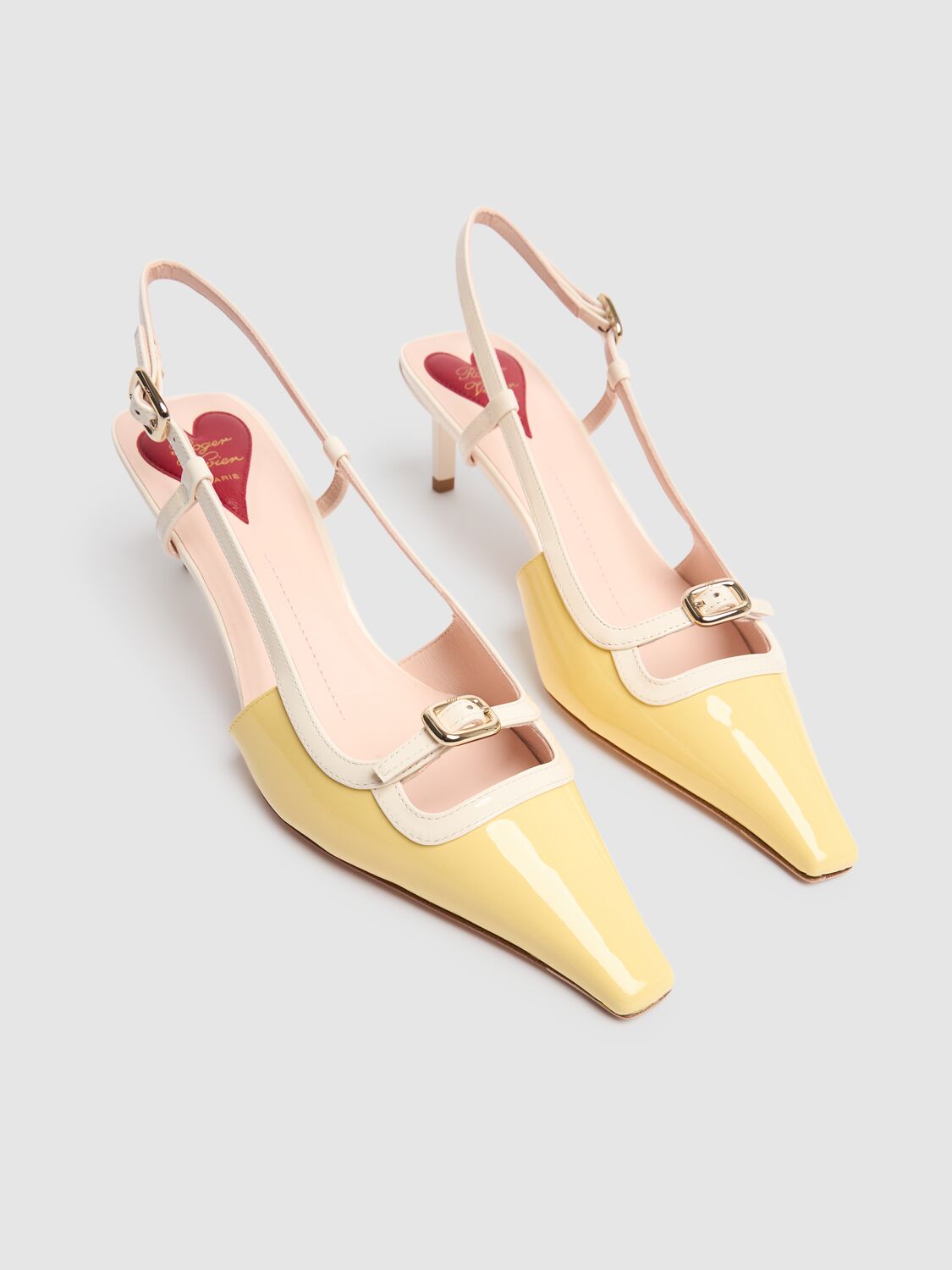 Roger Vivier 55mm Mini Buckle Patent Leather Pumps In Yellow,offwhite