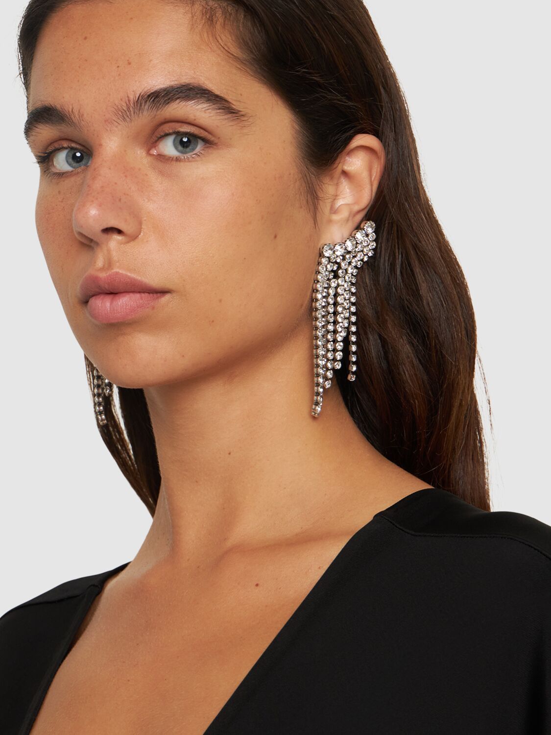 Isabel Marant Fringe Strass Earrings In Metallic