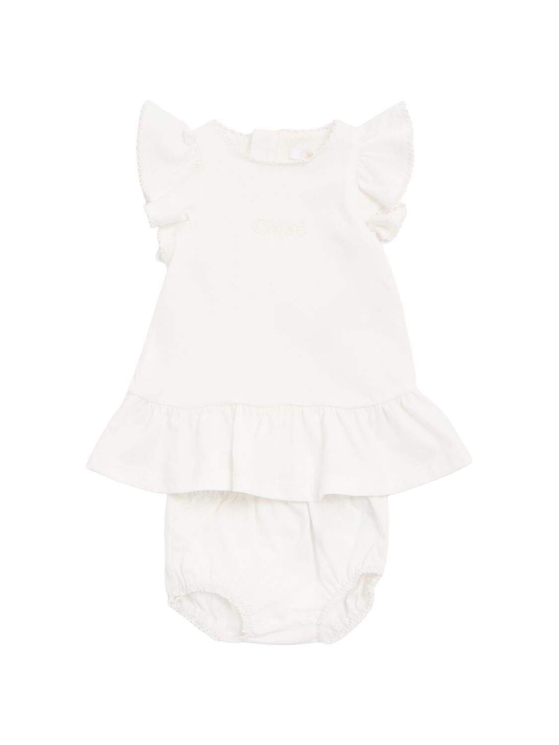 Chloé Cotton Dress & Diaper Cover In White