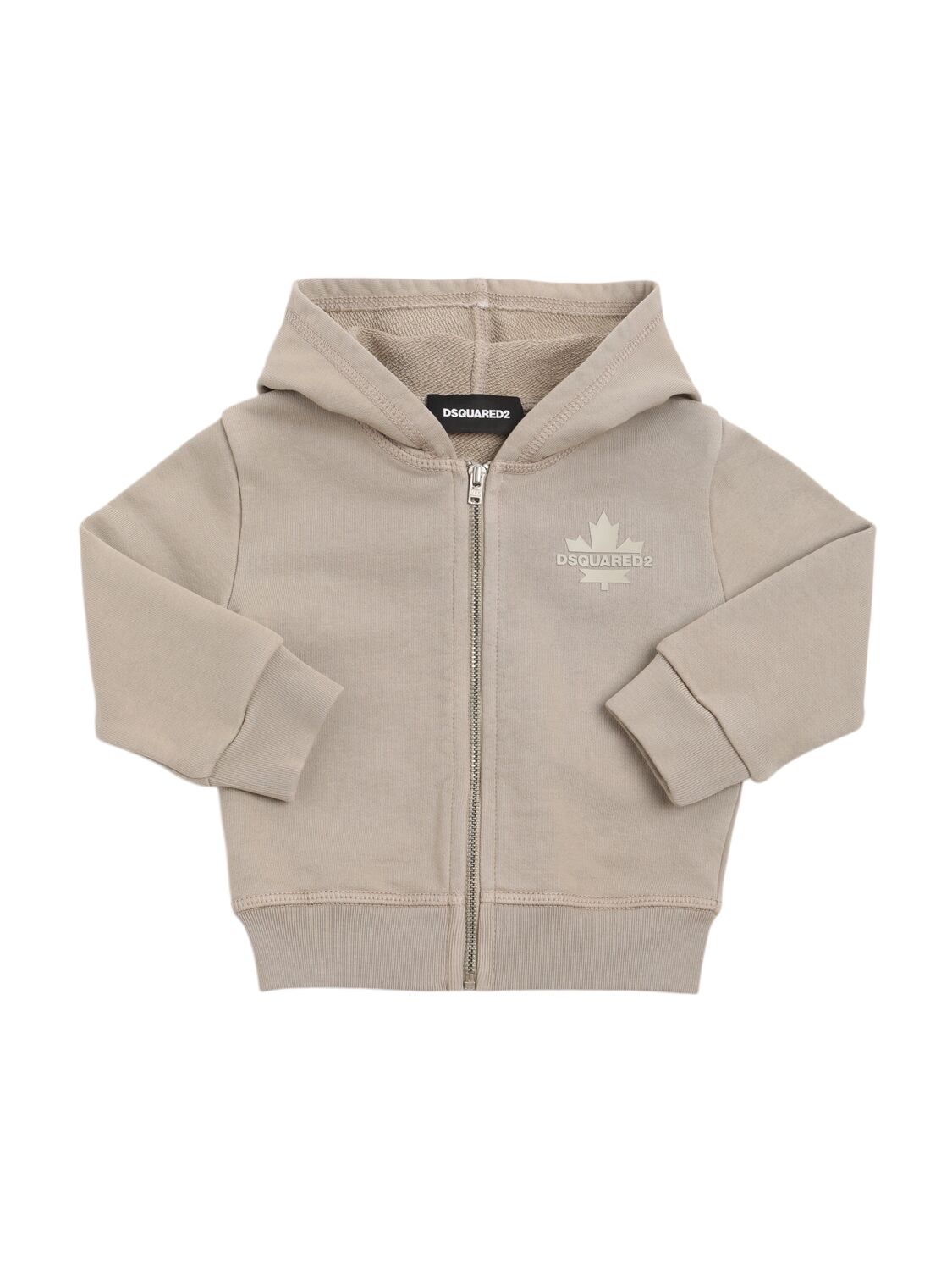 Dsquared2 Printed Cotton Zip-up Hoodie In Beige