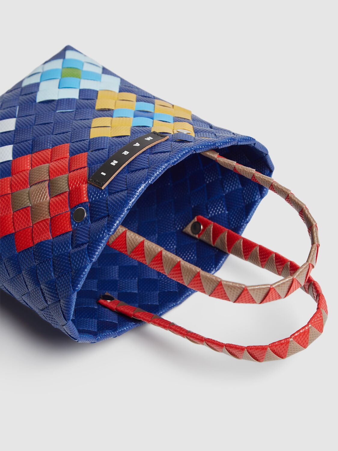 Marni Junior Color Block Woven Basket Bag W/ Logo In Blue/multi
