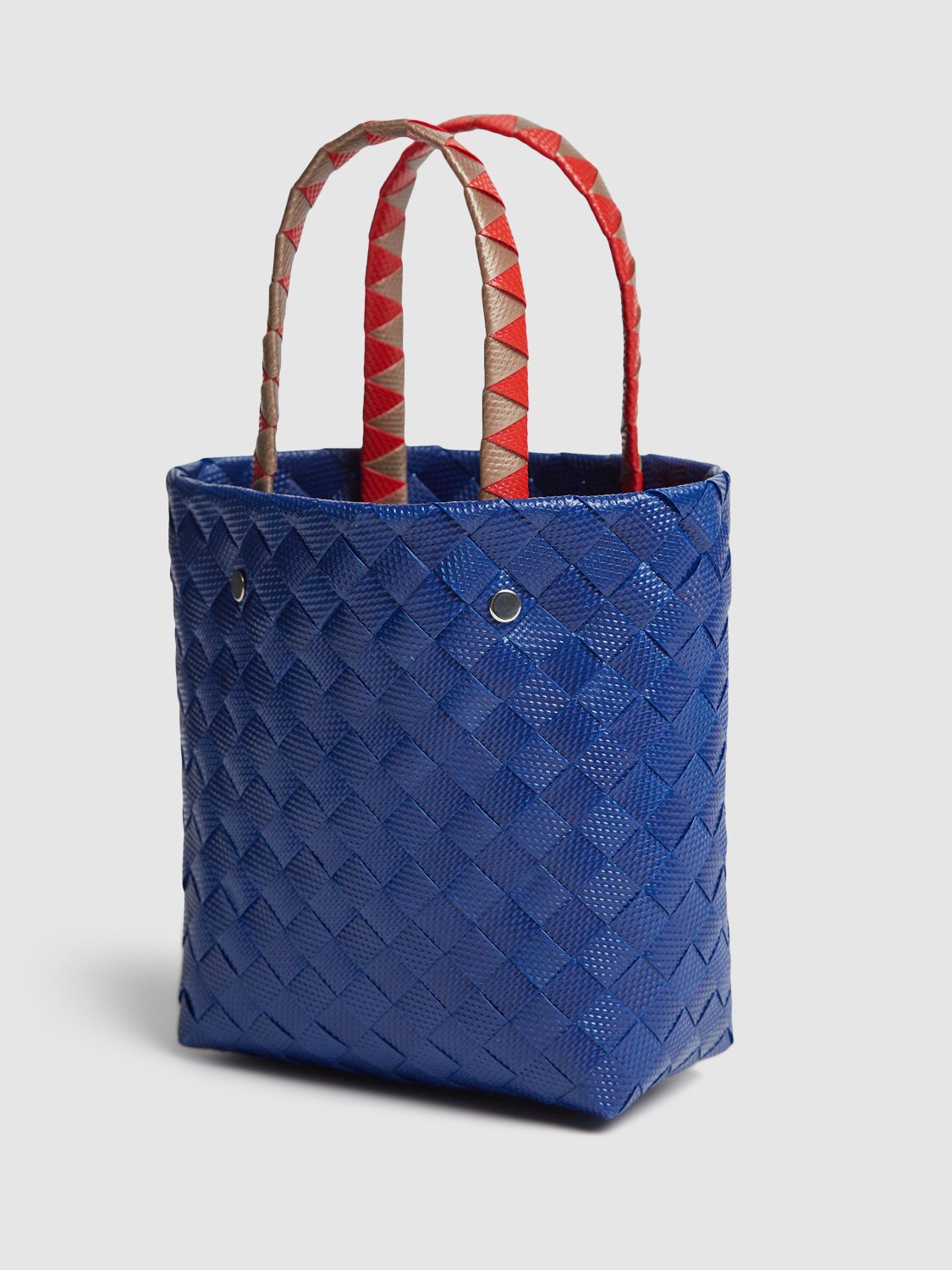 Marni Junior Color Block Woven Basket Bag W/ Logo In Blue/multi