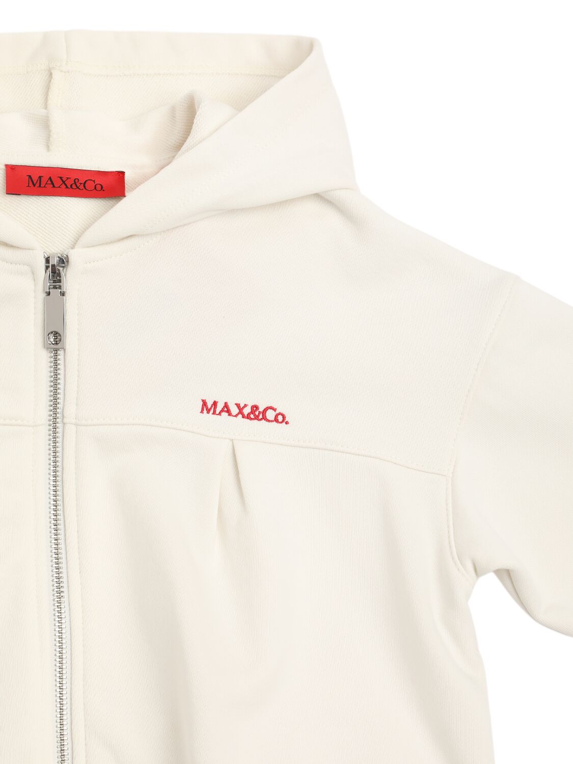 Max & Co Hooded Cotton Zip-up Cropped Sweatshirt In White