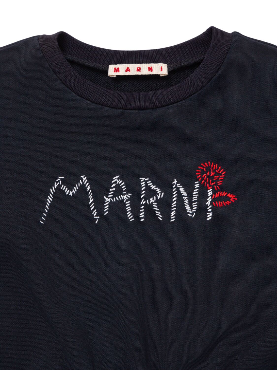 Marni Junior Embroidered Cotton Cropped Sweatshirt In Dark Blue