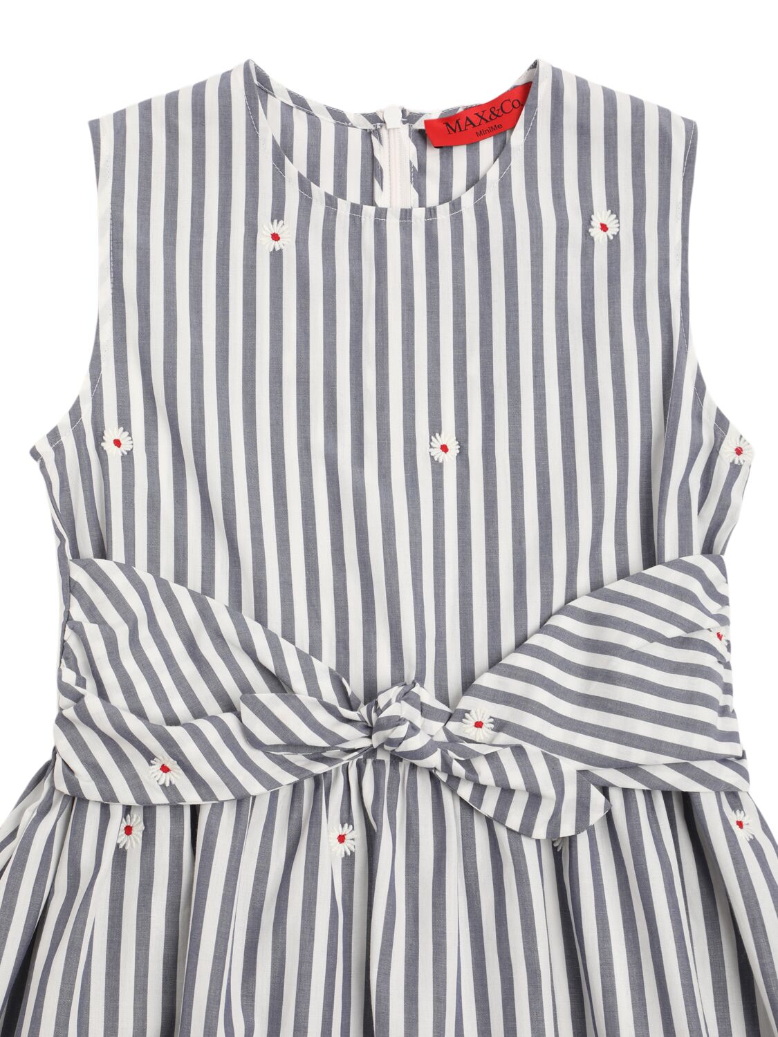Max & Co Daisy Embroidered Cotton Blend Dress In White/blue