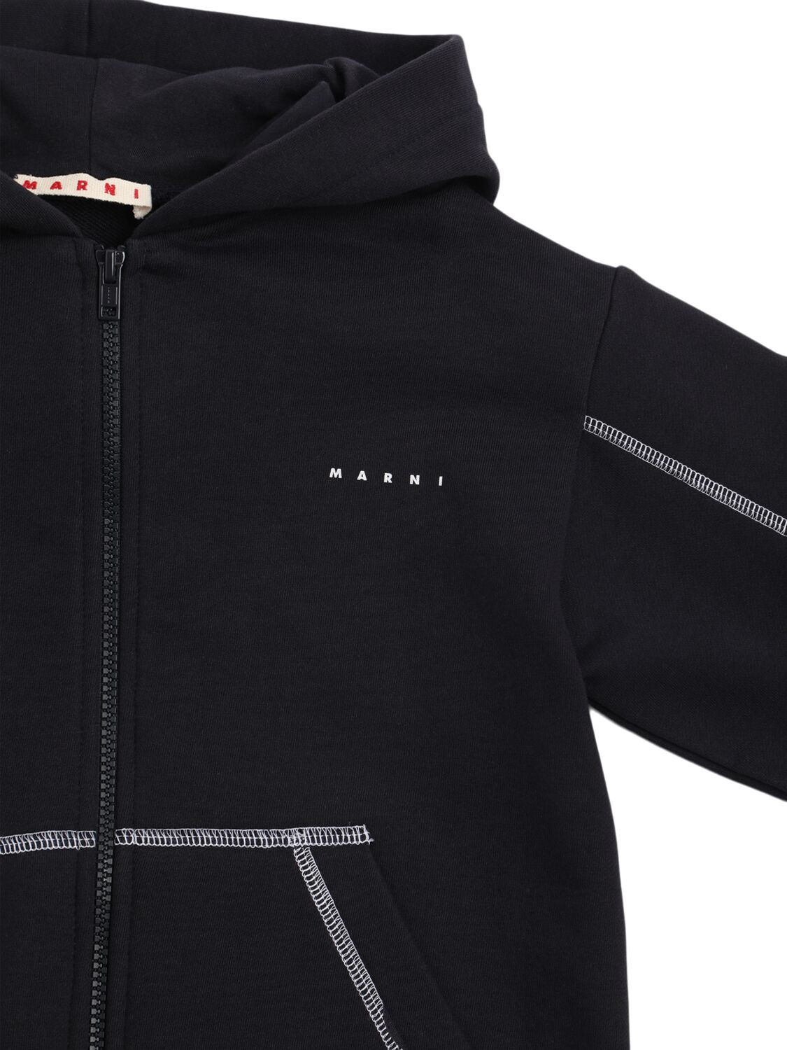 Marni Junior Zip-up Cotton Sweatshirt Hoodie In Dark Blue