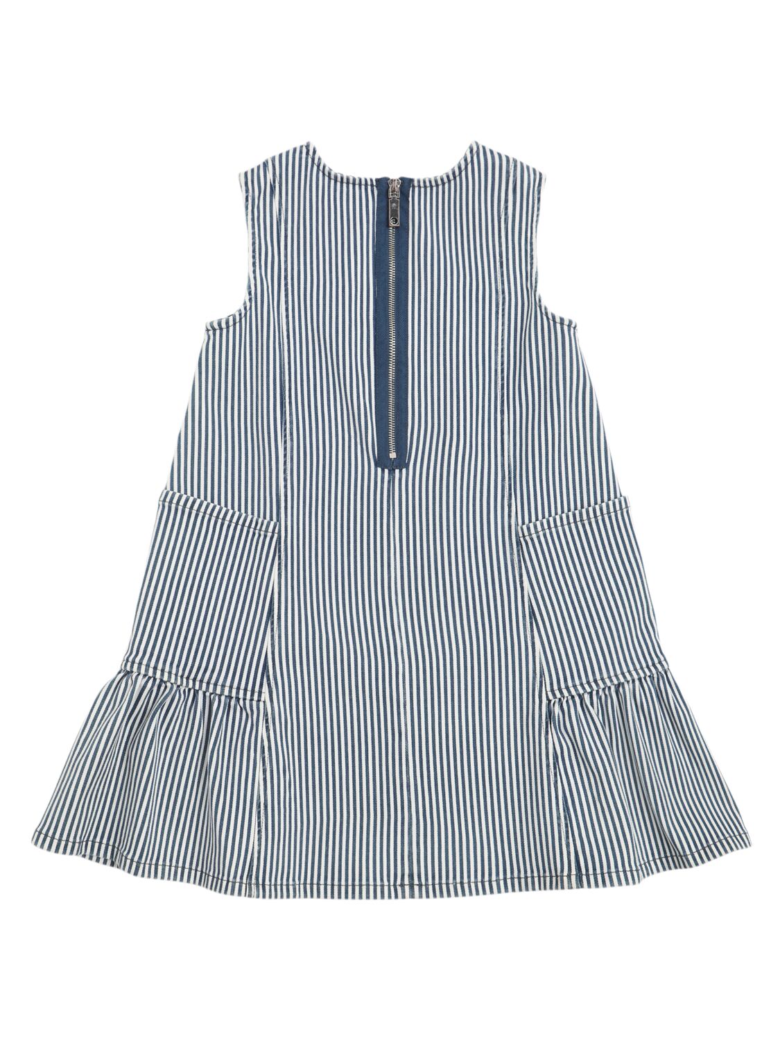 Max & Co Printed Cotton Blend Denim Dress In White/blue