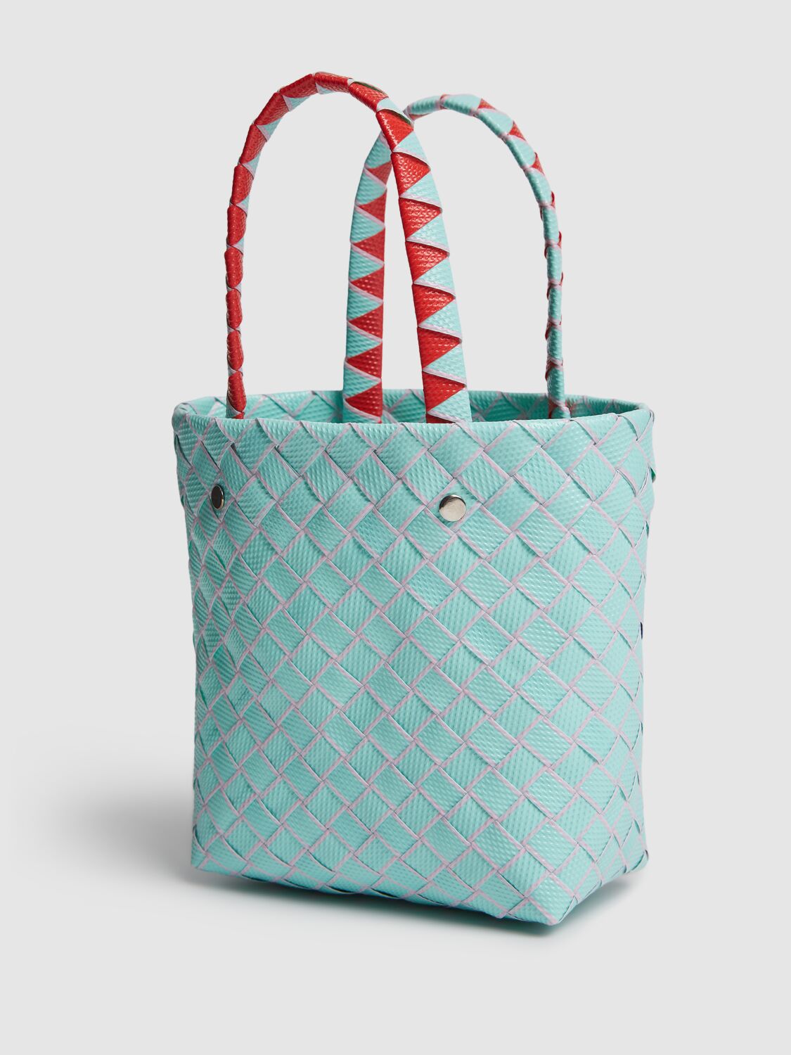 Marni Junior Color Block Woven Basket Bag W/ Logo In Lightblue/multi